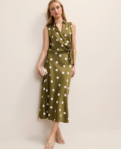 Dotted Satin Midi Slip Skirt