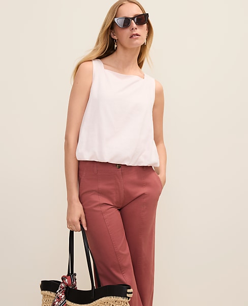 Petite Weekend Bubble Hem Tank Top in Linen Blend