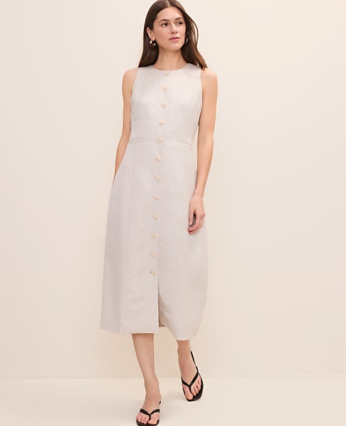 Button Midi Dress in Linen Blend