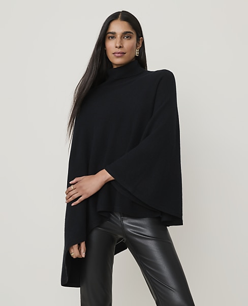 Cashmere Turtleneck Poncho Sweater