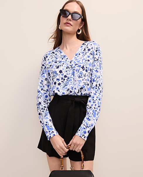 Paisley Mixed Media Pleat Front Top