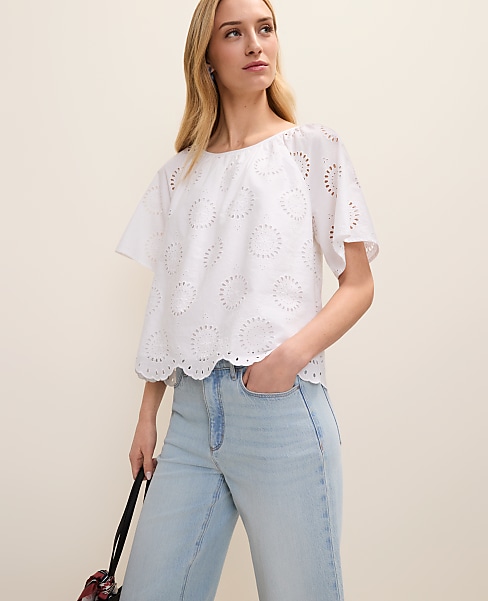 Weekend Eyelet Scalloped Top