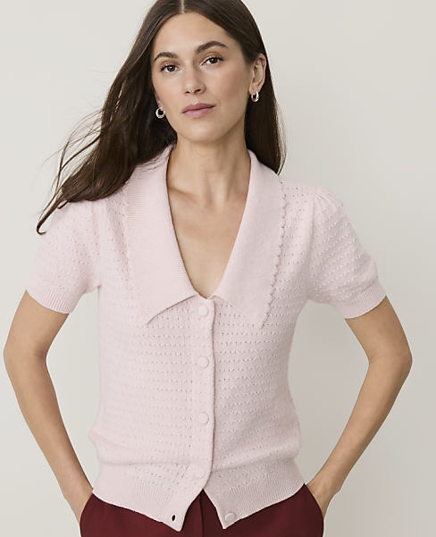 Short Sleeve Sailor Collar Cardigan