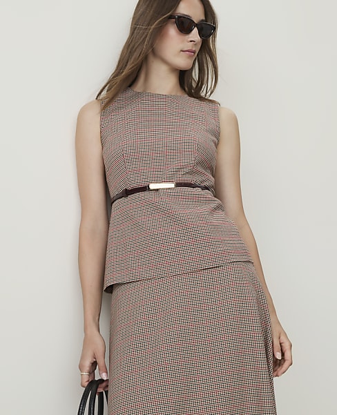 Ann Taylor Petite Houndstooth Crew Neck Peplum Top Multi Women's