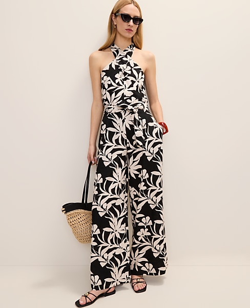 The Petite Wide-Leg Paperbag Pant in Floral Linen Blend