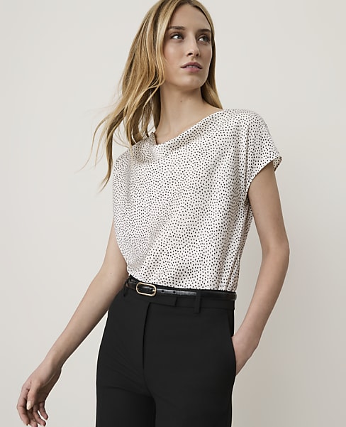 Dotted Satin Cowl Neck Top