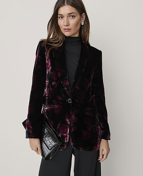 The Petite Floral Longline Blazer in Velvet