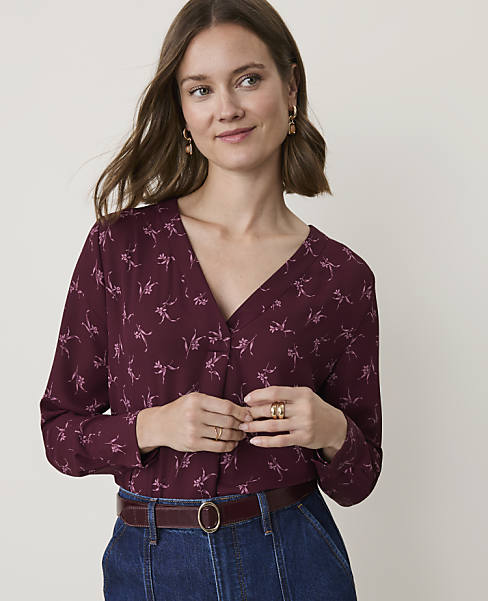 Floral Mixed Media Pleat Front Top