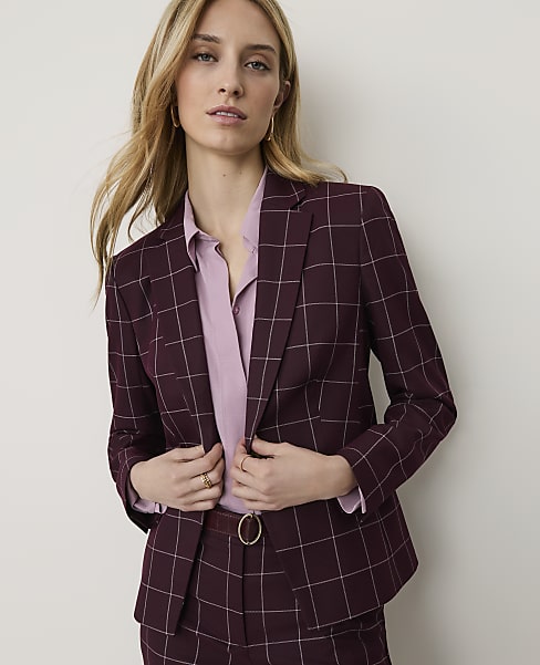 The Petite Notched Single Button Blazer in Windowpane