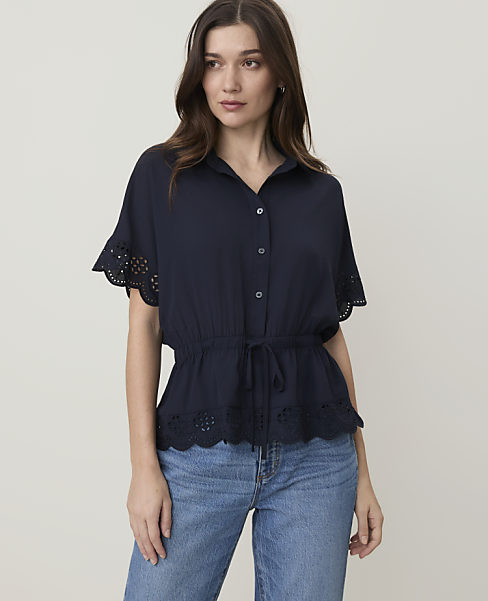 Weekend Embroidered Tie Waist Blouse