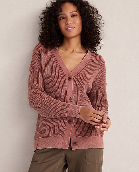 Haven Well Within Garment-Dyed Organic Cotton Shaker Stitch Cardigan