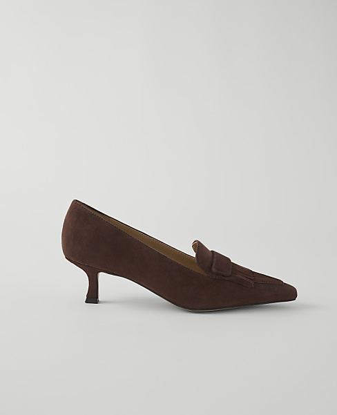 Suede Tapered Heel Kiltie Pump - Pure Chocolate