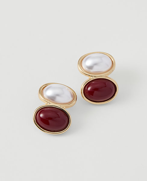 Ann Taylor Double Pearlized Stone Stud Earrings Goldtone Women's