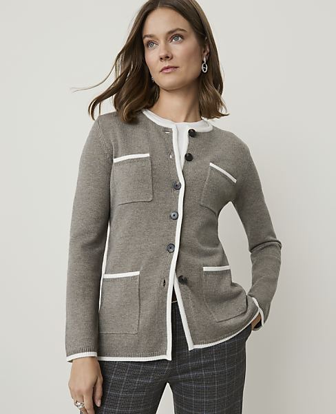Petite Contrast Trim Longline Cardigan