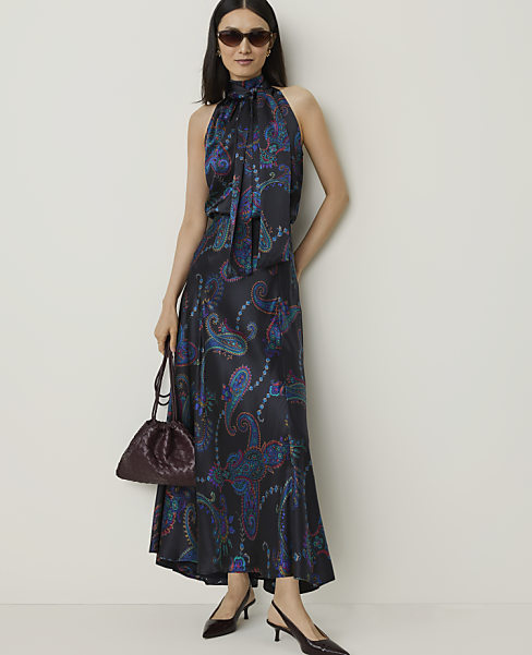 Studio Paisley Flare Maxi Skirt in Silk