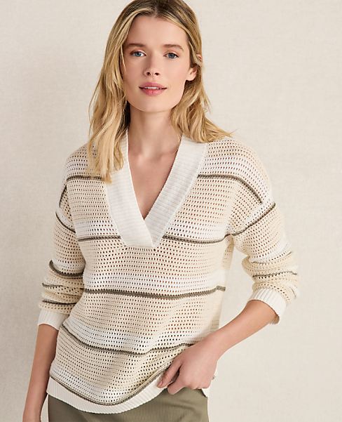 Haven Well Within Cotton Linen Stripe Crossover Sweater