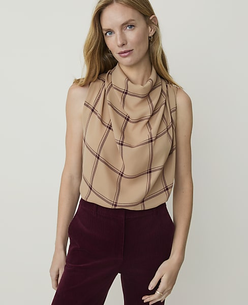 Windowpane Mixed Media Sleeveless Top