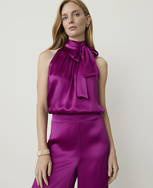 Studio Bow Halter Top in Silk