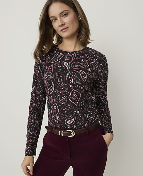 Petite Paisley Crew Neck Top