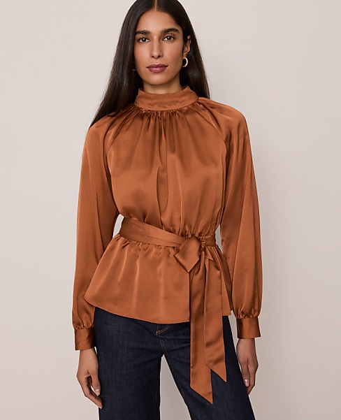 Satin Tie Waist Blouse