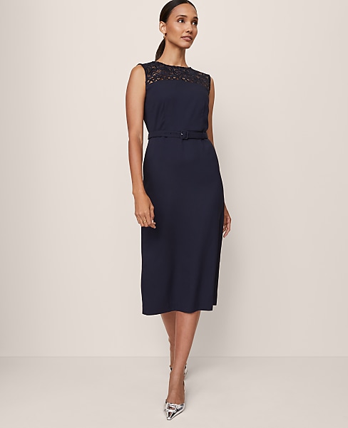 Lace Trim Satin Midi Dress