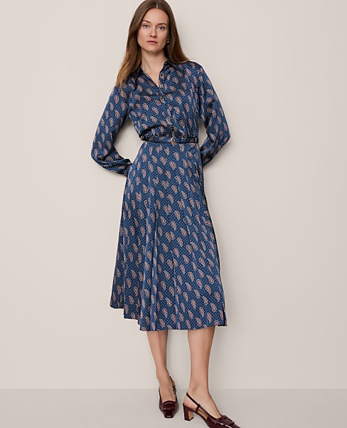 Paisley Pleated Flare Midi Dress