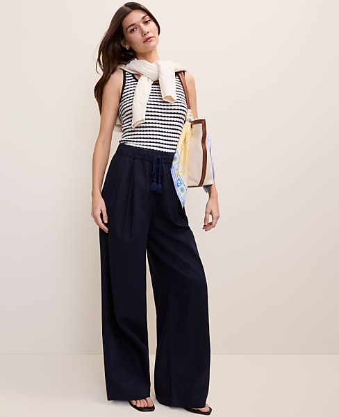 Petite Weekend Easy Fit Wide-Leg Pant in Linen Blend