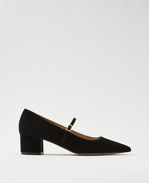 Suede Pointy Toe Block Heel Pump