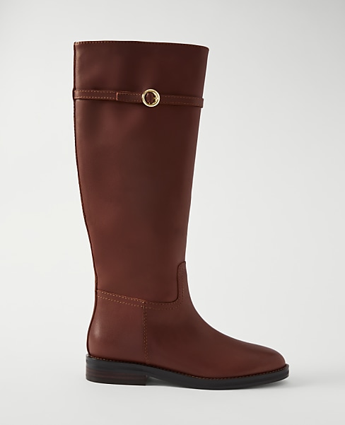 Chain Wrap Leather Riding Boot - Cognac