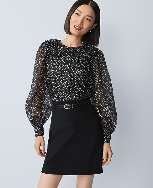 Dotted Pleated Collar Blouse