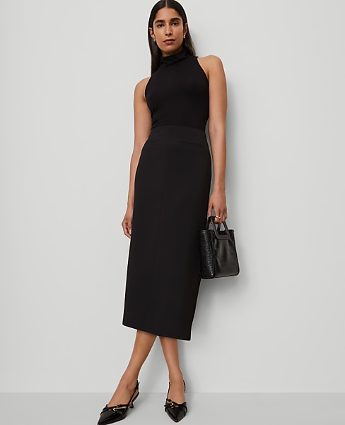 Petite Fluid Crepe Pocket Midi Skirt