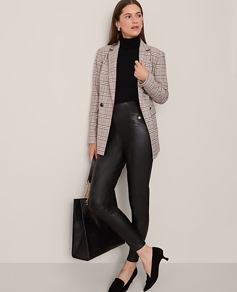 The Petite Seamed Button Legging in Faux Leather