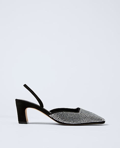 Suede Embellished Slingback Pump