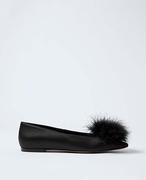 Feather Embellished Satin Flat