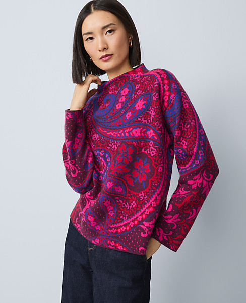Petite Paisley Jacquard Mock Neck Sweater