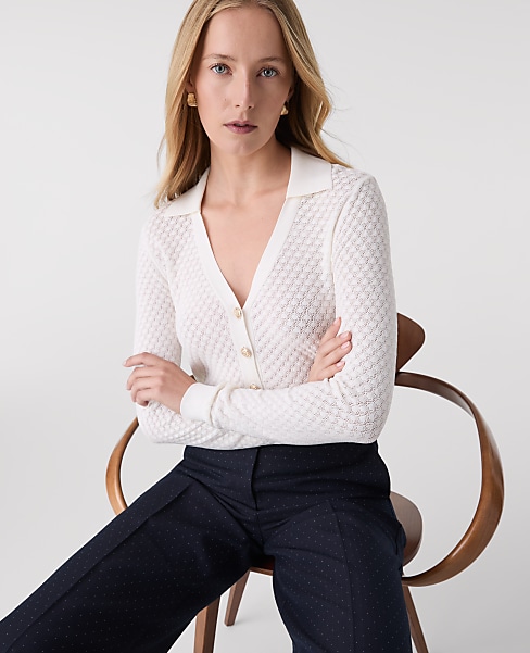 Pointelle Polo Sweater