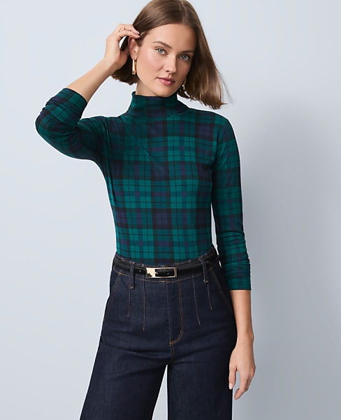 Petite Plaid Turtleneck Top