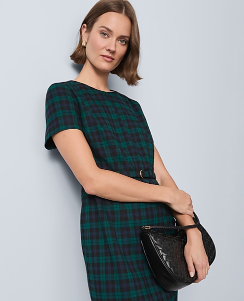 Plaid Belted Sheath Dress