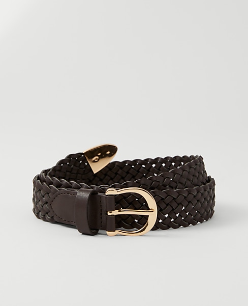 Ann Taylor Round Buckle Braided Belt Size XS Dark Chocolate Women's