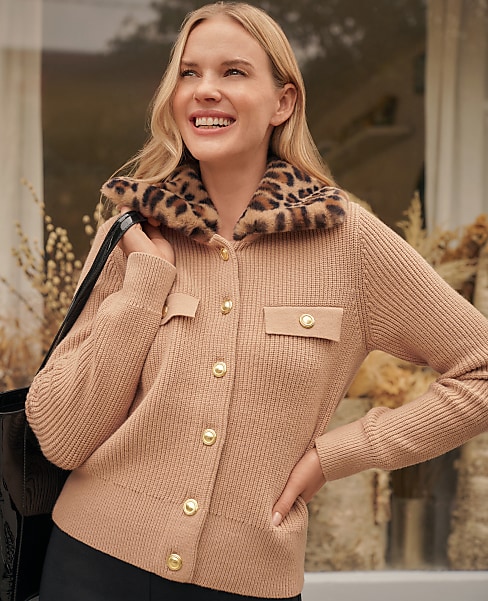 Weekend Faux Fur Trim Ribbed Jacket