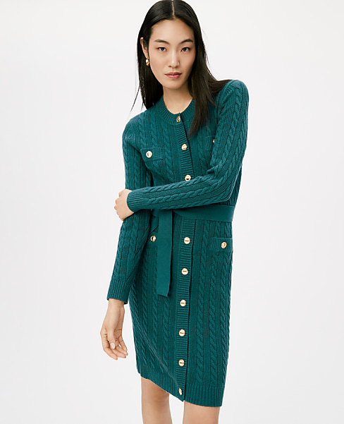 Petite Belted Cable Sweater Dress