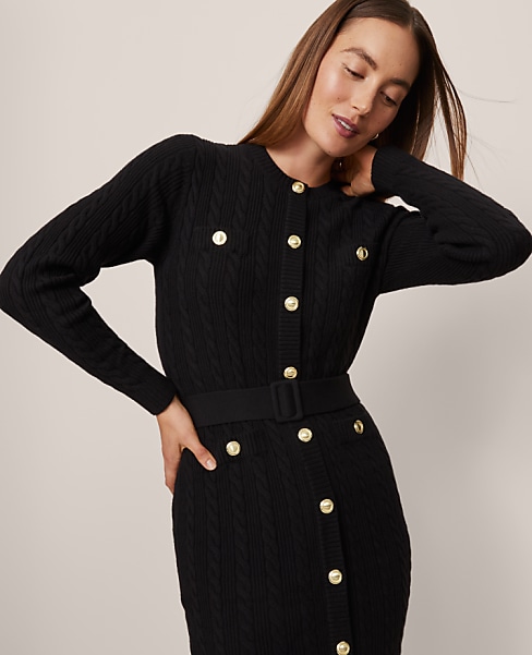 Petite Belted Cable Sweater Dress