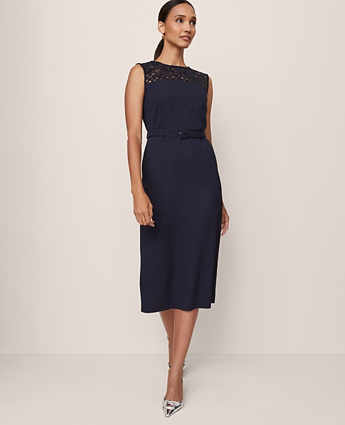 Petite Lace Trim Satin Midi Dress