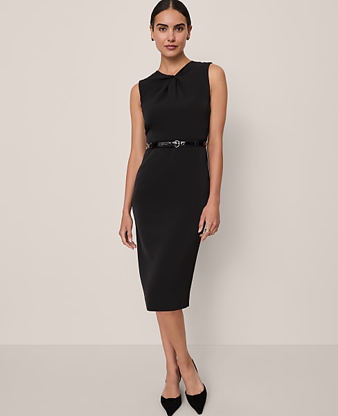 Petite Twist Neck Midi Sheath Dress