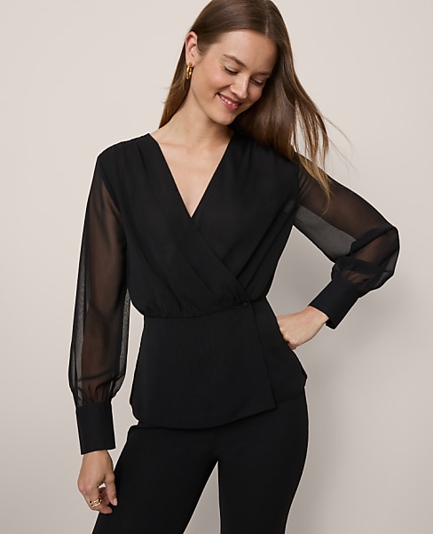 Petite Draped Wrap Blouse