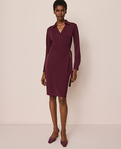 Petite Collared Knit Wrap Dress