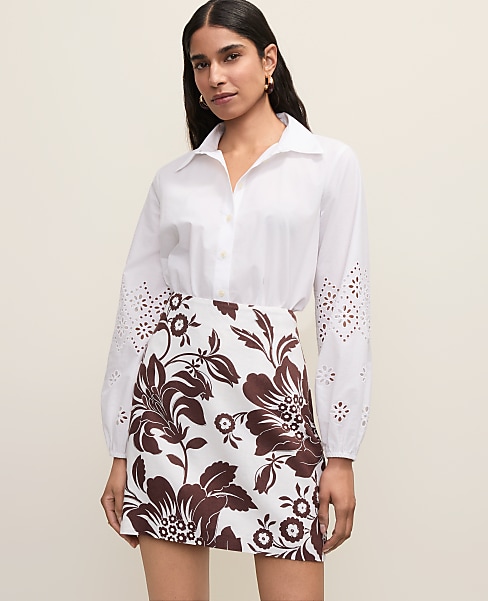Floral A-Line Skirt in Linen Blend