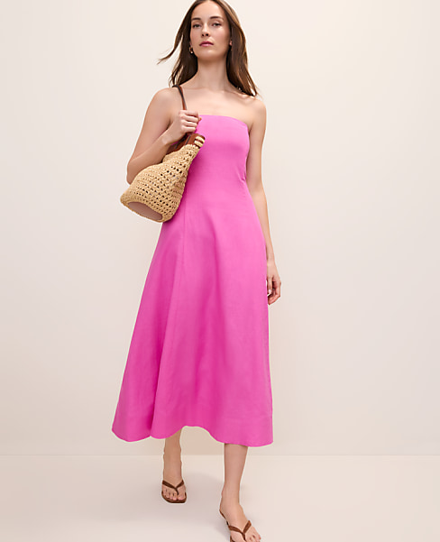 Strapless Midi Dress in Linen Blend