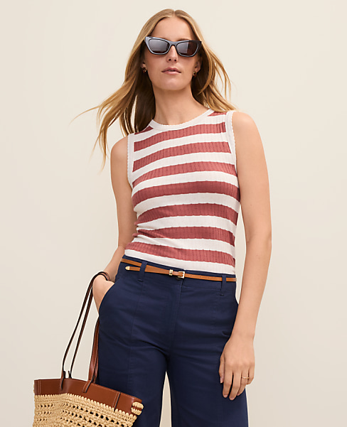 Weekend Striped Pointelle Tank