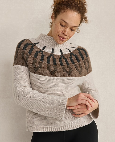 Haven Well Within Cashmere Fairisle Mock Neck Sweater - Sandy Neutral